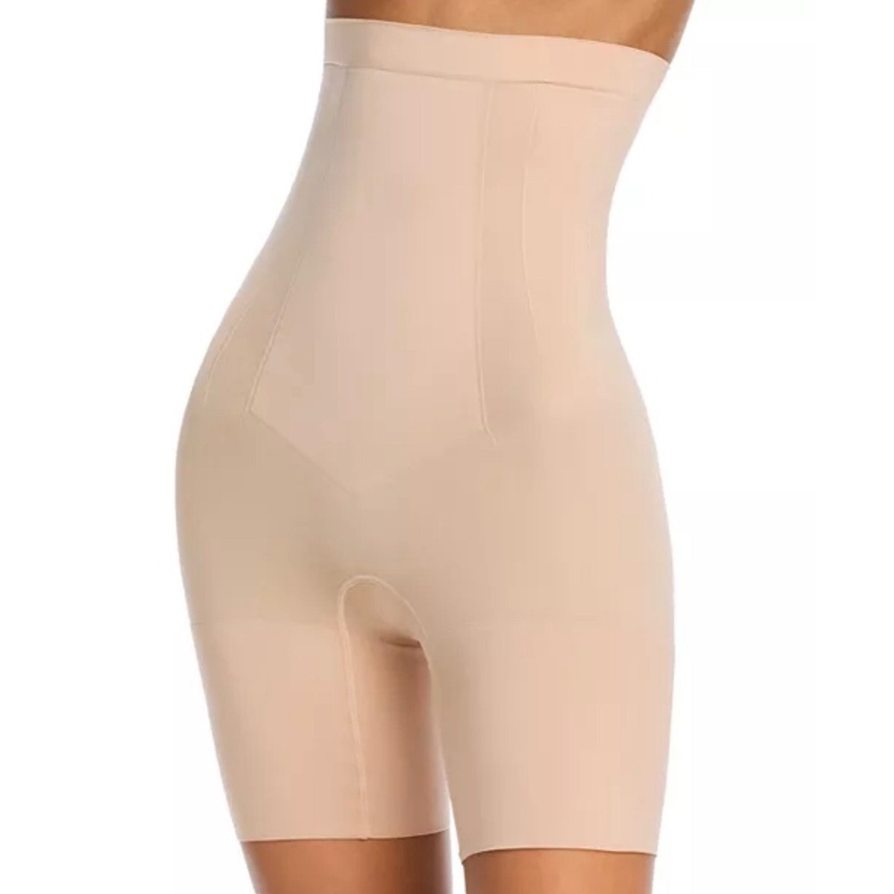 Spanx Higher Power Short High‎ Waisted Mid Thigh Shapewear Nude Beige Large